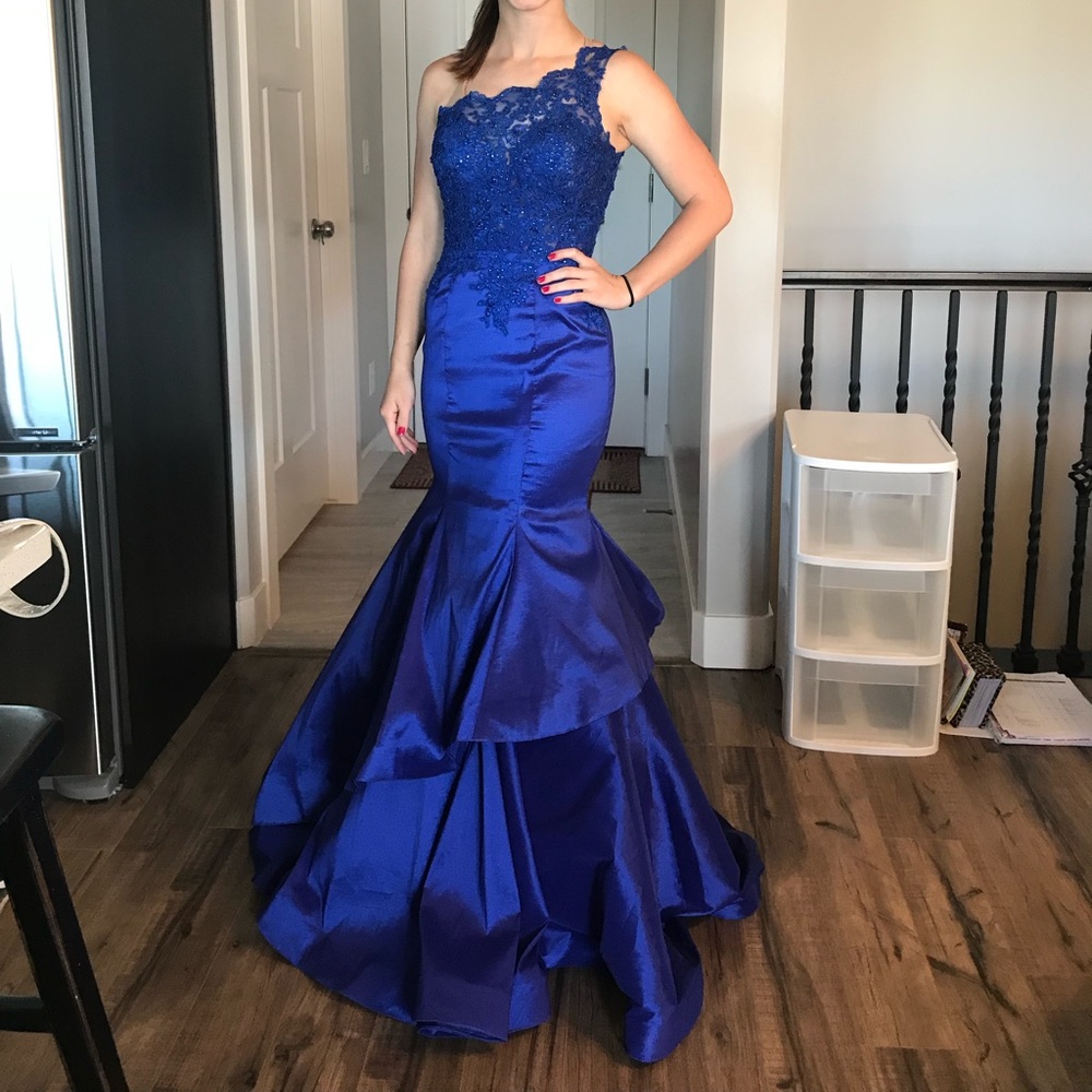 One Shoulder Mori Lee Blue Gown